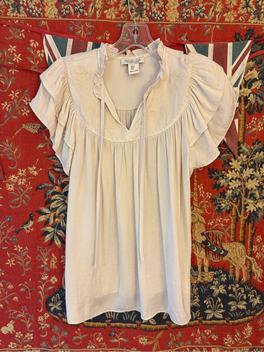 Rachel Zoe Cream Ruffle-Yoke Tie-Neck Blouse